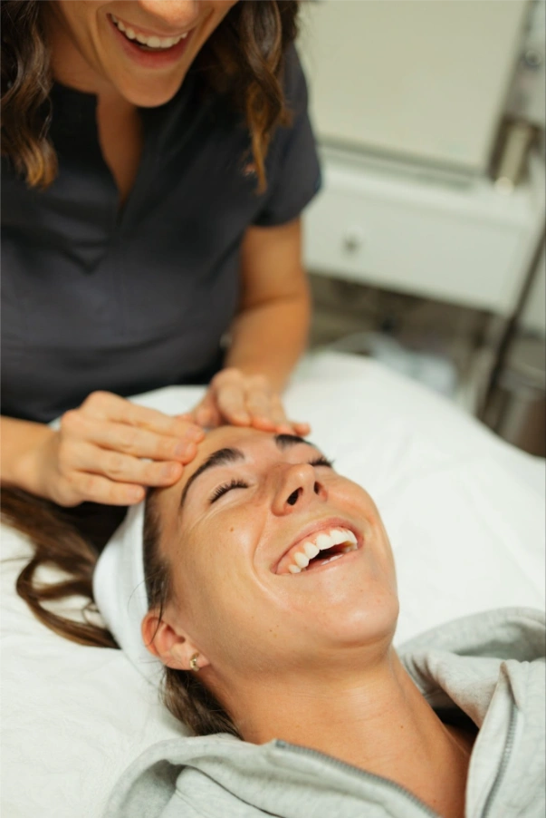 morgan giving client a facial